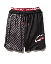 GREY CHECKERED SPLIT CORTO SWIM TRUNKS