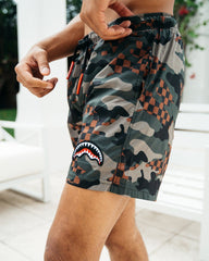 KIDS CAMO CHECKERED SWIM TRUNKS
