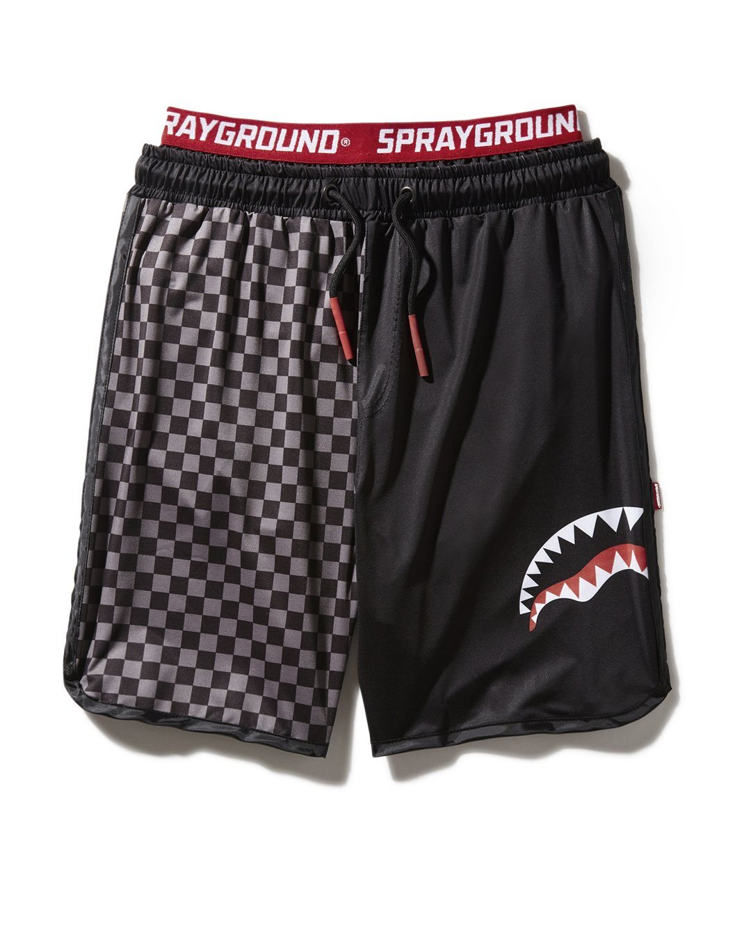 GREY CHECKERED SPLIT CORTO SWIM TRUNKS