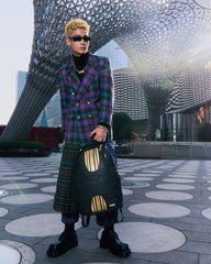 GOLD AND BLACK RACING STRIPES BACKPACK